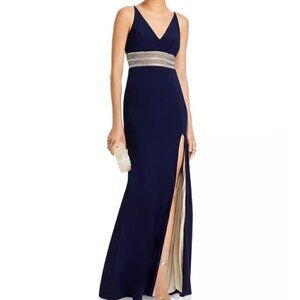 AQUA Embellished-Waist Gown WomenDress,wedding guest,occasion dress Navy…